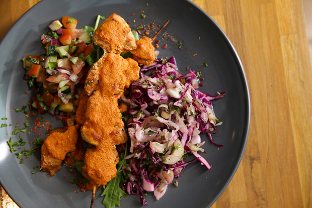 For a touch of the Middle East, sample the Harissa Chicken Kebabs with Lebanese Slaw & Sumac Salsa.