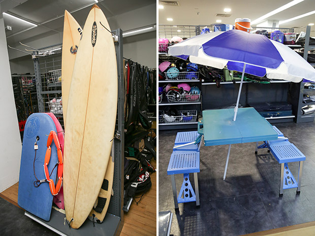 Surfboards for a fraction of the price at Jalan Jalan Japan (left). Spend precious time with your family with this foldable picnic set (right).