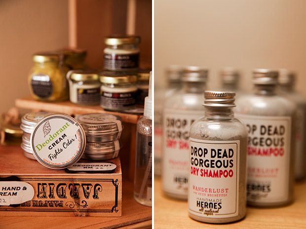 You can also find artisanal beauty brands at Rawsome HQ (left). Treat your locks with this dry shampoo from Handmade Heroes (right).