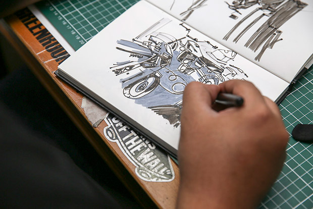 Amin Daud prefers sketching with ink and pencil.