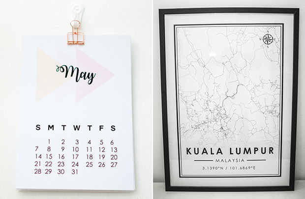 Calendars are also available from krlbrands (left). krlbrands also designs Malaysian state maps as decorative pieces (right).