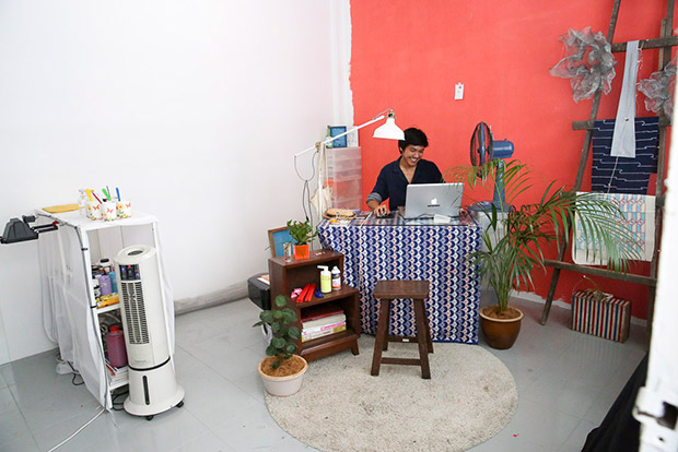 Silkscreen virtuoso Ibnu in his corner studio.