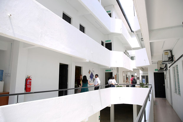 The light-filled corridors outside the law firm Muhendaran Sri.