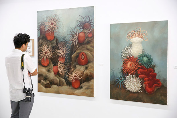 Writhing, a series of medium scale paintings and small sculptures by Jonson.