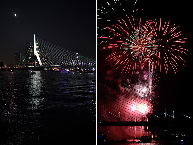 The Port of Rotterdam at night (left). Fireworks! (right).