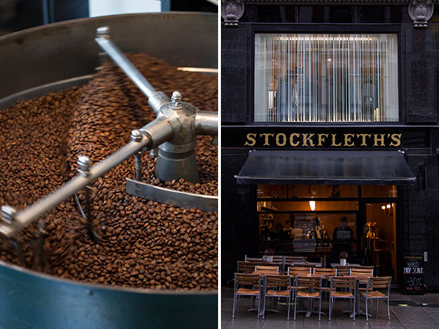 Norwegians prefer a lighter roast of coffee beans (left). Founded in 1895, Stockfleths is one of the oldest coffee houses in Oslo (right).