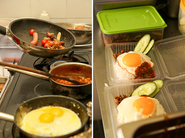 You get a choice of omelette, scrambled eggs or sunny side up eggs with your English big breakfast (left). The eatery also offers catering so order at least two days or a day in advance (right).