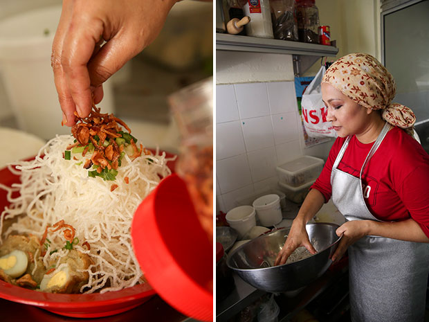 Their soto ayam is topped with a large handful of fried vermicelli and shallot crisps that gives the dish a different dimension of textures (left). Before starting this eatery, Shaz used to cater food box lunches and her specialty is her duck rendang (right).