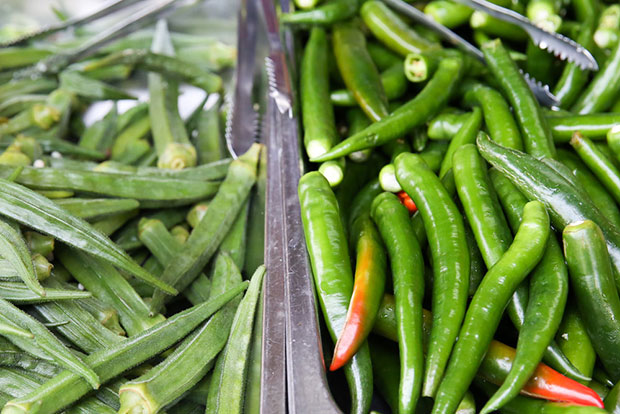 Don’t worry the whole green chillies are not spicy but gives a nice crunch and mild heat to the dish.