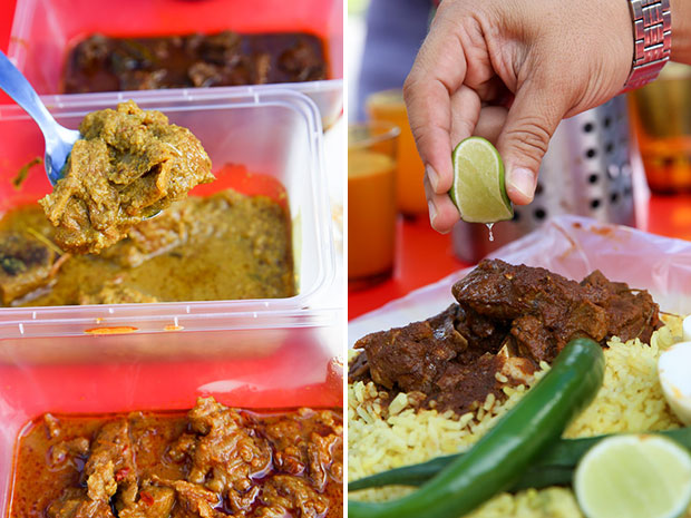 For a creamier version, order the kurma kambing that is also incredibly delicious (left). Borrowing an idea from nasi Arab, the zingy fresh lime juice gives the dish an appetising taste (right).
