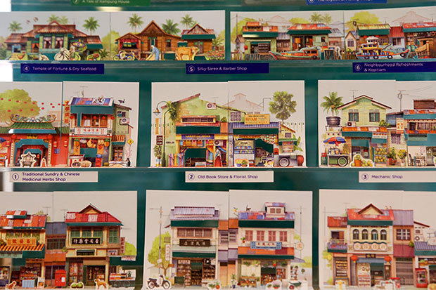 Pop-up postcards featuring Malaysian places are available at Stickerrific.