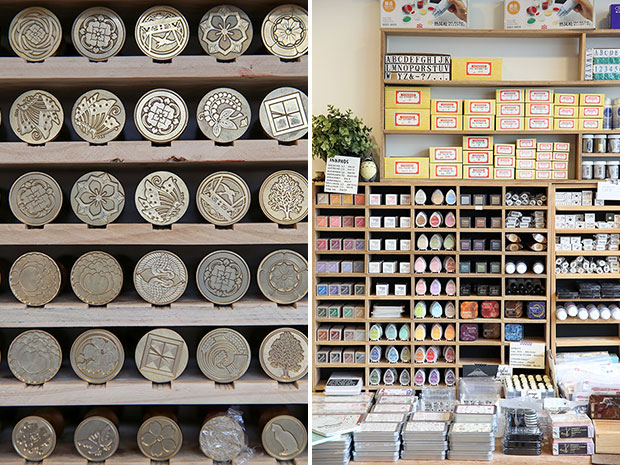 An assortment of wax seal stamps in various designs (left). Feel free to browse around the vast selection of fine stationery and other knick-knacks (right).