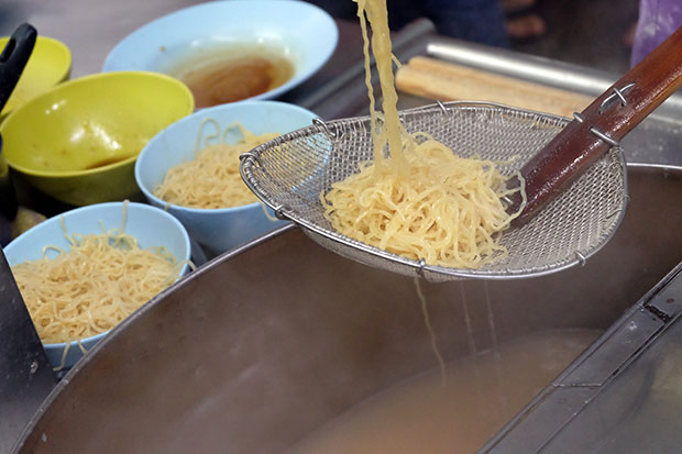 The noodles used at Maria’s wan tan mee are custom made to their specifications.