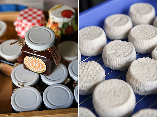 Milky Whey Cheese also offers homemade jams to accompany the cheese (left). An unusual cheese in the style of Humboldt Fog (right).