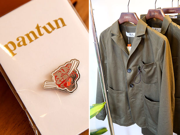 The Tiger pin, a collaboration with Pantun Pins, depicts SRP’s mascot (left). Portraits In Olive captures an urban utilitarian style (right).