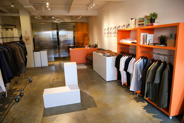 The orange theme extends to furnishings inside the store too.