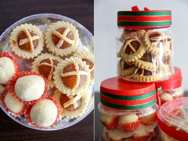 The buttery cookies made with homemade pineapple jam are also available for Chinese New Year (left). From Christmas onwards, they started to offer homemade pineapple tarts and pineapple melting moments (right)