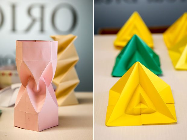 The David Huffman Tower is used to build drugs and nanorobots (left). The nested pyramid is a study of two dimensional patterns (right).