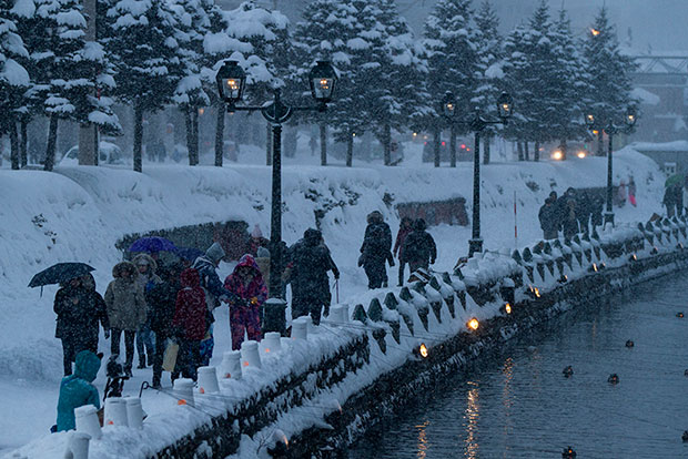 Dusk falls... and snowfall, too