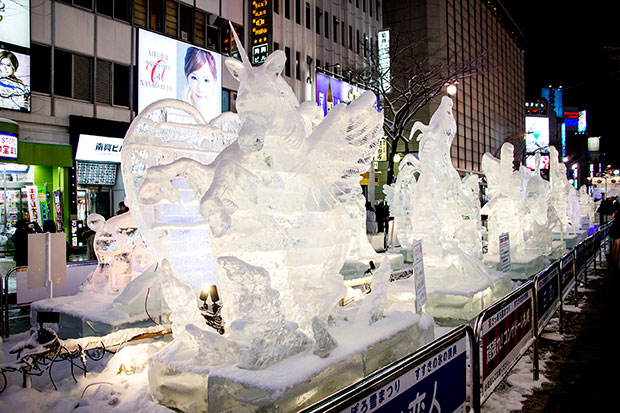 The finished ice sculptures at Susukino Ice World.
