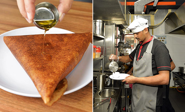 The addition of melted ghee is a must for the items in MTR as it enhances the flavours of the food (left). The coffee at MTR is made from coffee beans sourced from the same farm in Chikamageluru for the past 50 years (right).
