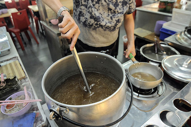 The wholesome beef broth is made by boiling beef bones, spices and salt for six hours
