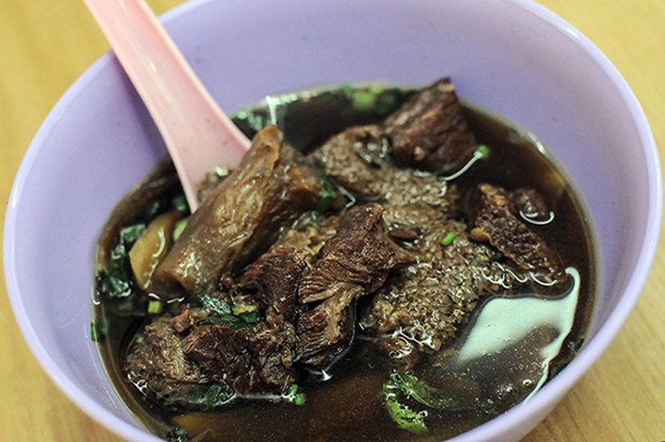 The beef brisket is stewed with spring onions, ginger and five-spice powder till tender