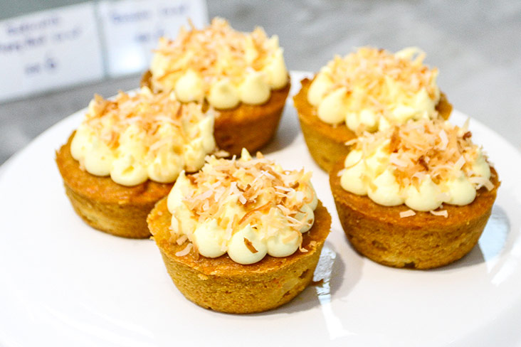 The moist carrot and pineapple cake has more grated carrot to give it a natural sweetness.