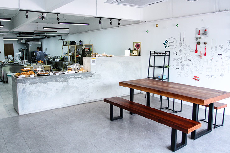 The unpretentious set up at the open space bakery features an adorable mural painted by Sarah’s cousin and a table for dine-in customers.