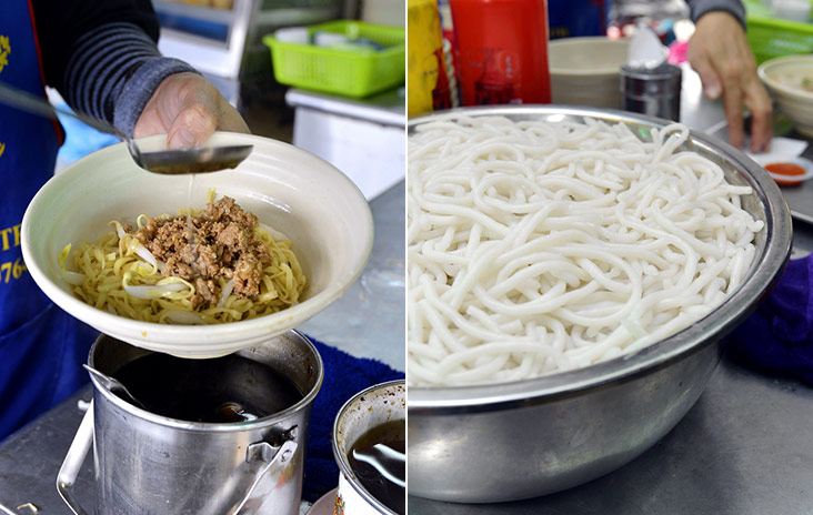 You can also order the springy Hakka mee (left). The stall makes their own lai fun or rice noodles (right).