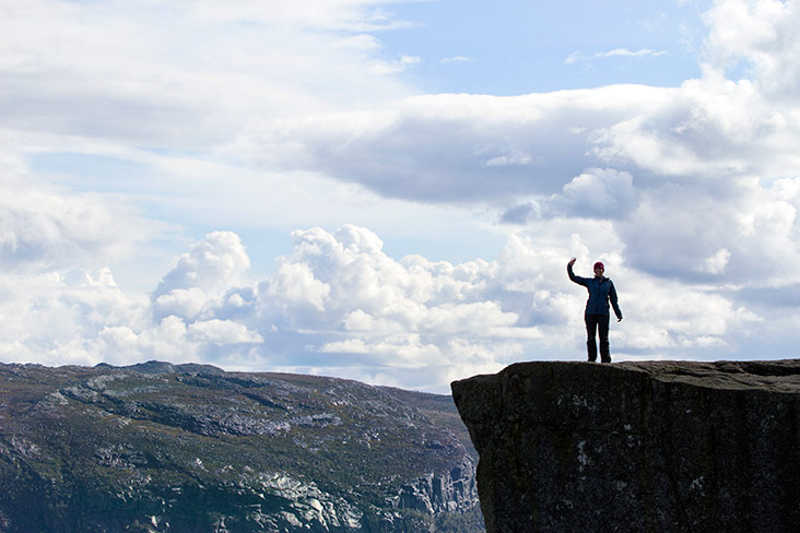 Waving from the top of the world.