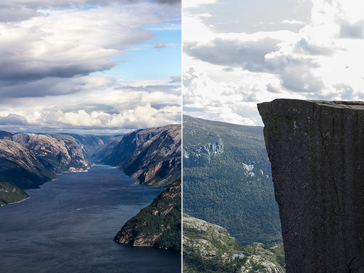 Emptying out to the sea (left). The world famous Pulpit Rock (right).