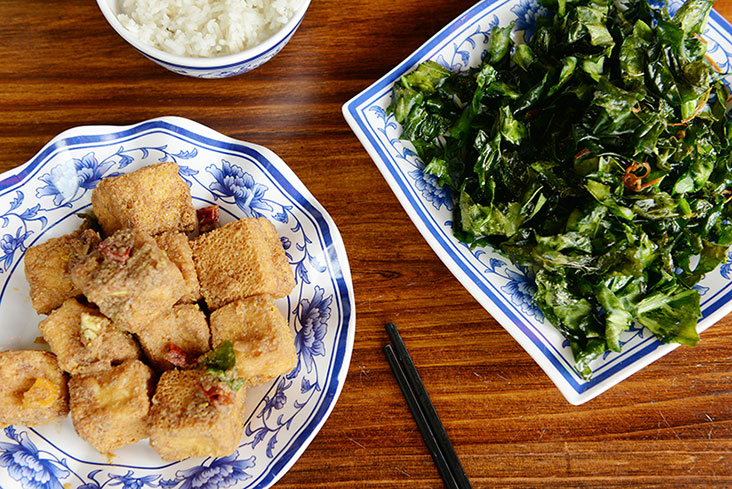 Other dishes available at the Half Acre restaurant such as the deep-fried crunchy tofu (left) and crunchy fried vegetables on the right