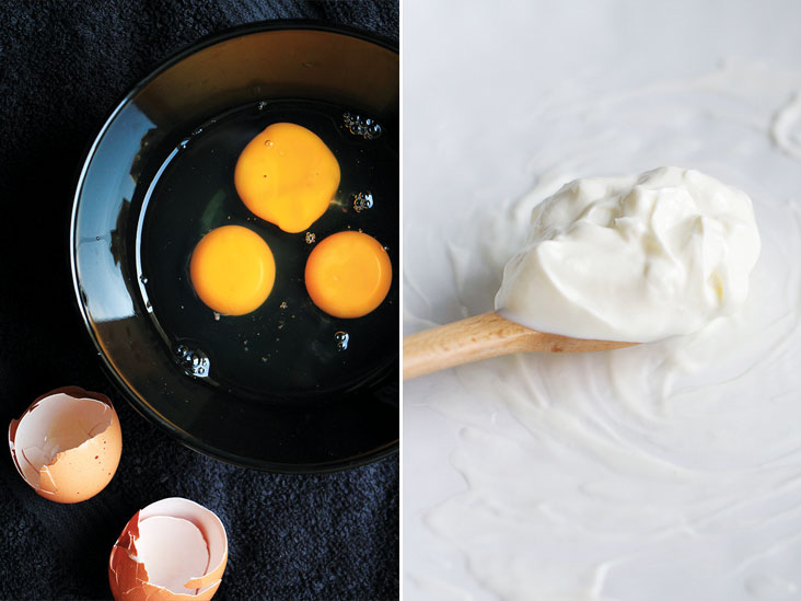 E is for eggs, so luscious and dreamy (left). Y is for yoghurt... though here it’s G for Greek yoghurt, rich in protein (right)
