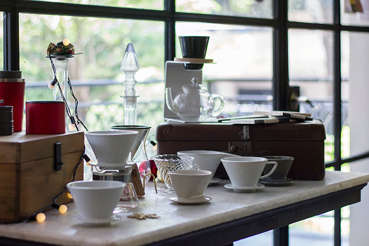 Various coffee brewing equipment at Some Time Blue