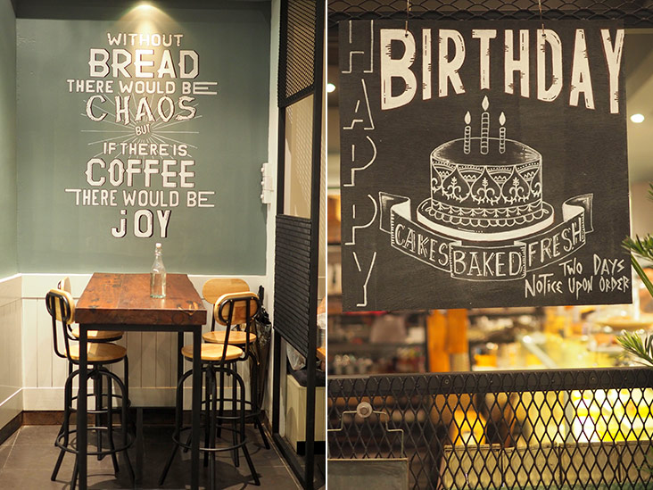 A favourite quote coined by Au is used here, to refer to the French revolution and its relation to bread (left). Order your birthday cake to celebrate (right).