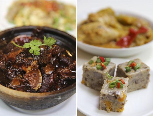 Ugly delicious: Vinegar pork trotters, pepped up with dried chillies that tempers out the sweet and sourness of this dish (left). The signature yam cake is made from a recipe passed down to Doreen Tan from her mother who used to sell this at her food stall (right)