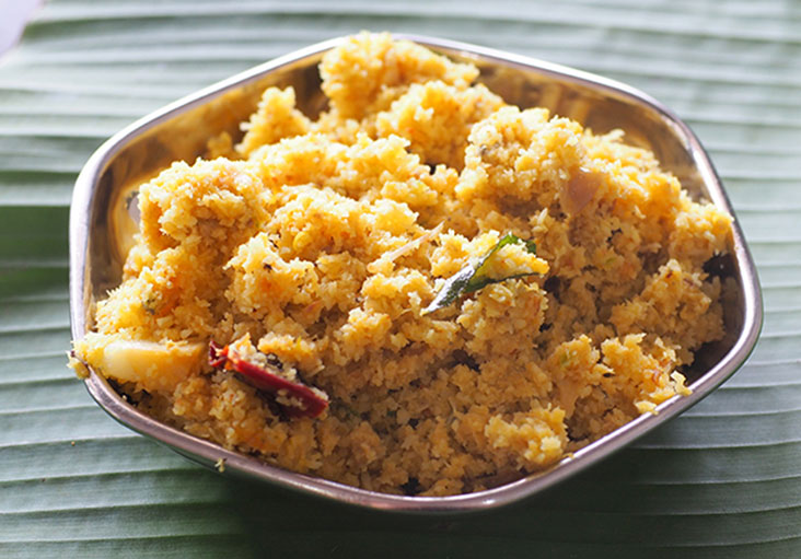 The fluffy fish puttu made from mackerel, coconut and spices goes very well with rice