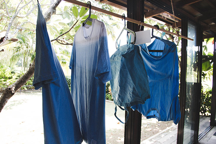 Once the dyed products are taken from the pot, they are air dried in the studio.
