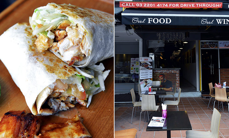 The chicken shawarma uses citrus fruits to keep it fresh and tasty (left). You can spot Shawarma King along Jalan Telawi 2 in Bangsar (right).