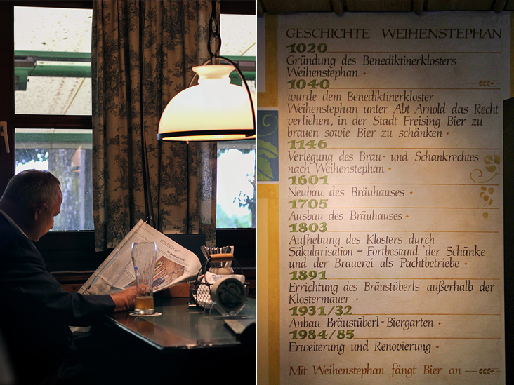 Catch up on the local news... if you read Deutsch, that is (left). Weihenstephan’s illustrious history (right)