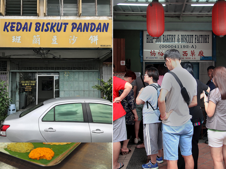 Kedai Biskut Pandan is located along a nondescript row of shophouses in Taman Melodies (left). There’s almost always a line at the legendary Hiap Joo Bakery & Biscuit Factory (right)