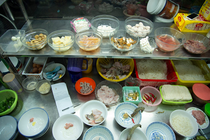 The ingredients available at the stall.