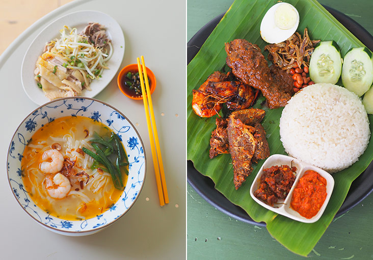 Savour their kai see hor fun with its delicious broth made by boiling the chicken for five to six hours (left). Their Nyonya nasi lemak is served with asam prawns, kari kapitan, sambal ikan selar kuning, sambal hae bee and sambal belacan (right).