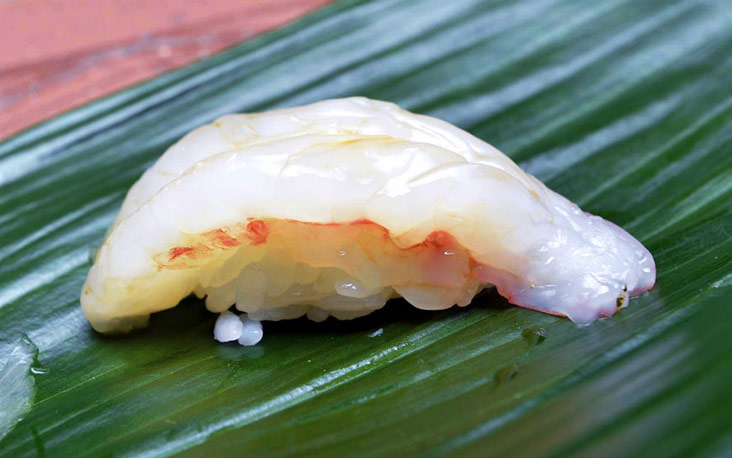 Bite into a sweet tasting botan ebi made with prawns sourced from Japan.