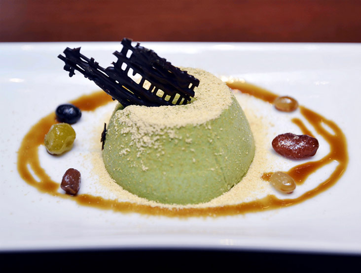 Dessert is a wobbly matcha panna cotta made specially for Sushi Hibiki.