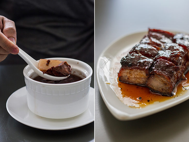 Soup of the day at Yung Kee (left). Mouthwatering char siu (caramelised barbecued pork) at Yung Kee (right).