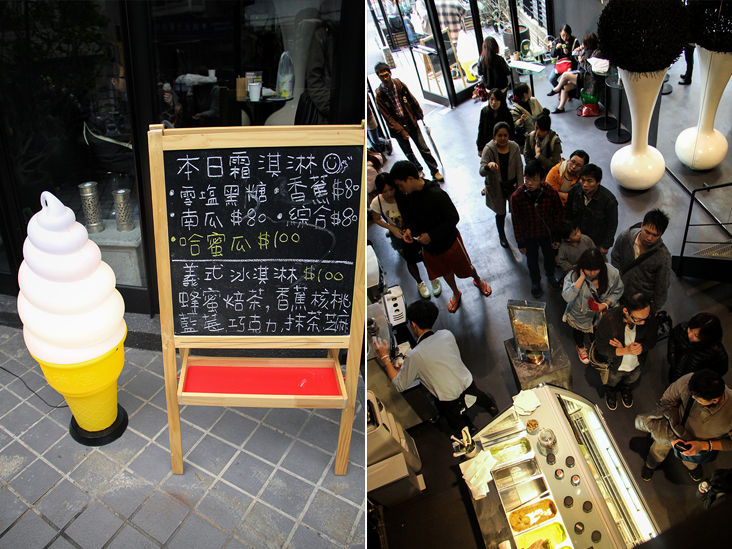 The day’s specials are written on a black board (left). Customers waiting patiently to be served (right)