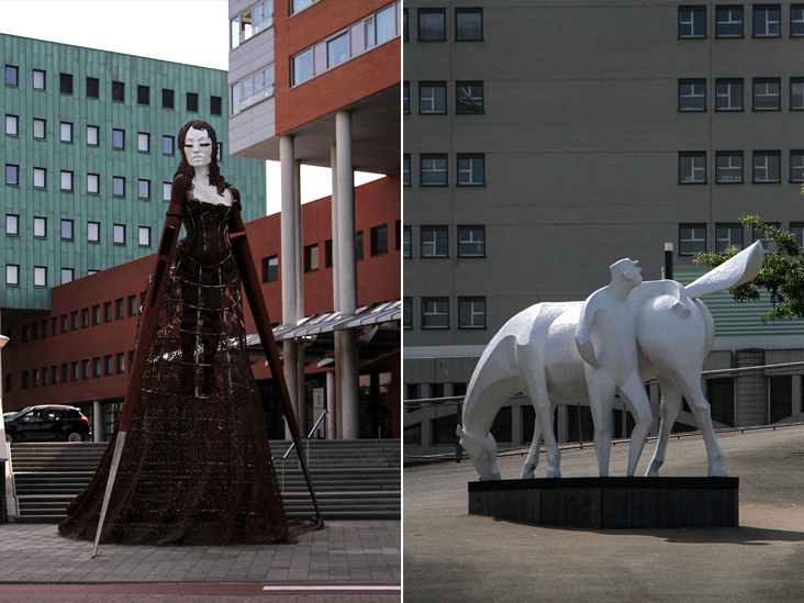 Ultra, a tall and elegant statue greets visitors at the train station (left). Het peerd van Ome Loeks (“The Horse of Uncle Loeks”) (right)