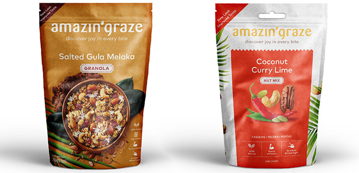 As part of their homage to the brand's Asian roots, you will find that the packet contains images of the ingredients (left). From day one, customers have loved their coconut, curry lime nut mix (right).